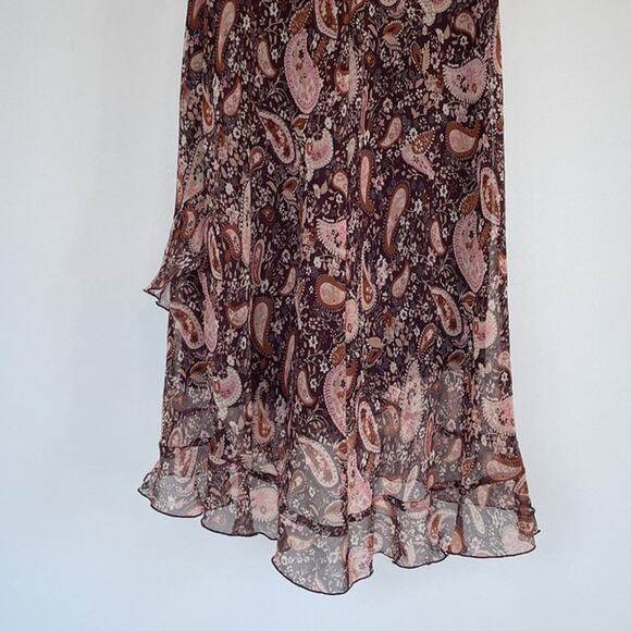 Vtg Y2K Brown Paisley Floral Ruffled Sleeveless Dress Sz 10 Fairycore Grunge - Picture 6 of 9